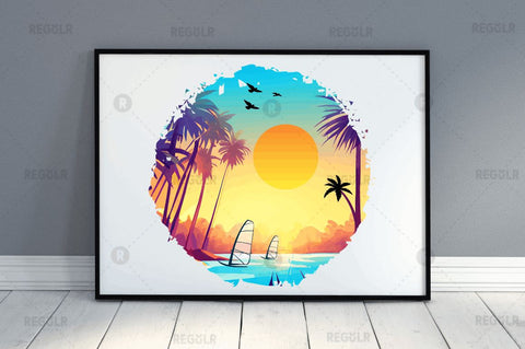 Beach Sunset Watercolor Sublimation Bundle Sublimation Regulrcrative 