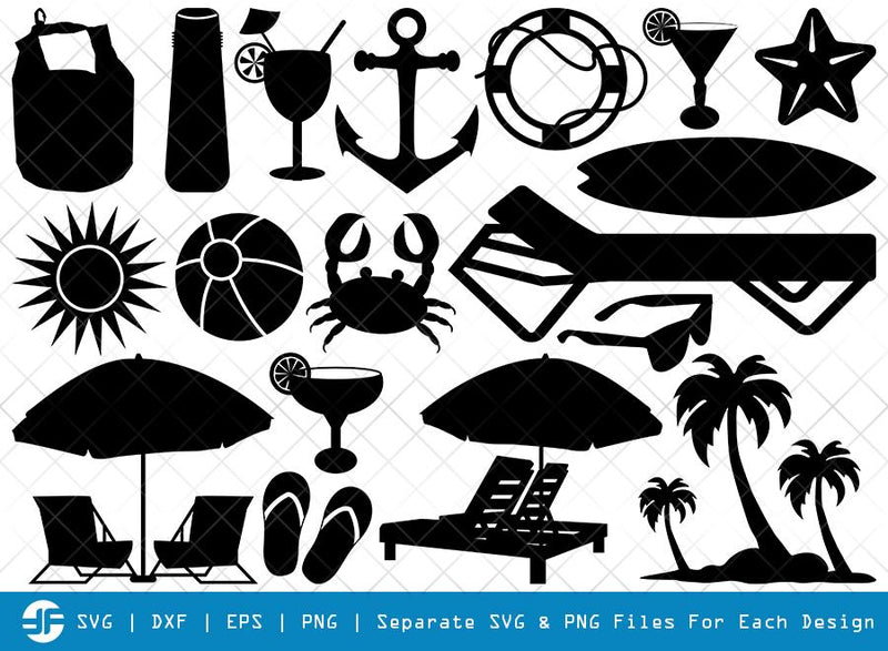 Beach SVG Cut Files | Summer SVG | Silhouette Bundle - So Fontsy