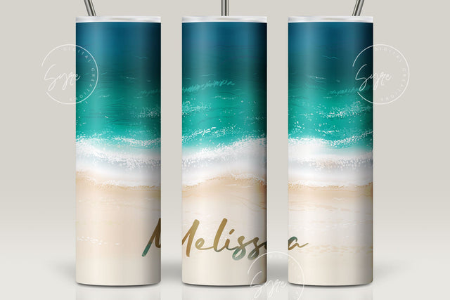 Beach Tumbler Design, 20 Oz skinny tumbler Sublimation wrap, Summer Vacation Design, Ocean Summer Vibes, Add Your Name, Digital Download Sublimation Syre Digital Creations 