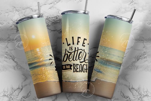 Beach Tumbler Design, 20 Oz skinny tumbler Sublimation wrap, Summer Vacation Design, Ocean Summer Vibes, Sunset Tumbler, Digital Download Sublimation Syre Digital Creations 