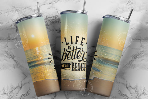 Beach Tumbler Design, 20 Oz skinny tumbler Sublimation wrap, Summer Vacation Design, Ocean Summer Vibes, Sunset Tumbler, Digital Download Sublimation Syre Digital Creations 