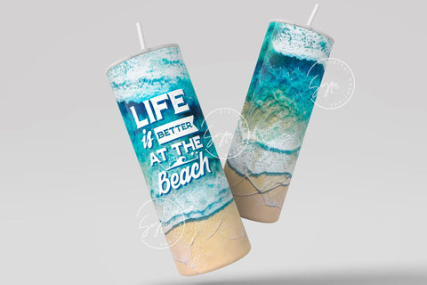 Beach Tumbler Design, 20 Oz skinny tumbler Sublimation wrap, Summer Vacation Design, Ocean Summer Vibes, Sunset Tumbler, Digital Download Sublimation Syre Digital Creations 
