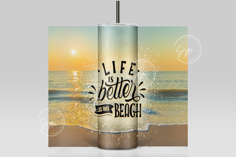 Beach Tumbler Design, 20 Oz skinny tumbler Sublimation wrap, Summer Vacation Design, Ocean Summer Vibes, Sunset Tumbler, Digital Download Sublimation Syre Digital Creations 