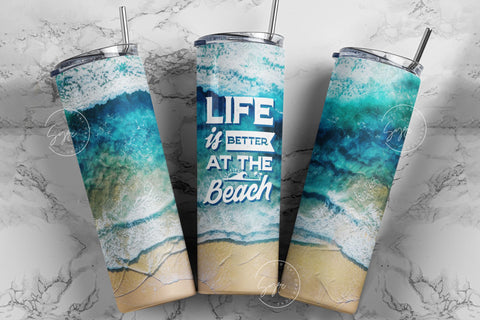 Beach Tumbler Design, 20 Oz skinny tumbler Sublimation wrap, Summer Vacation Design, Ocean Summer Vibes, Sunset Tumbler, Digital Download Sublimation Syre Digital Creations 