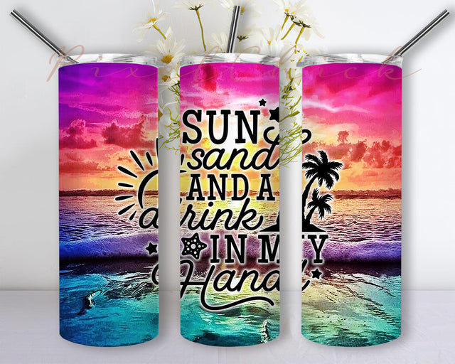 Beach Tumbler Sublimation Design, 20 oz Skinny Tumbler Wrap Sunset, Summer Sublimation Tumbler Design- PNG Instant Download Sublimation PixelChick 