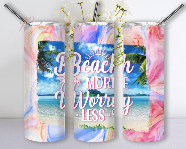 Beach Tumbler Sublimation Design, 20 oz Skinny Tumbler Wrap Sunset, Summer Sublimation Tumbler Design Seamless, Beach Quotes Tumbler Wraps Sublimation PixelChick 