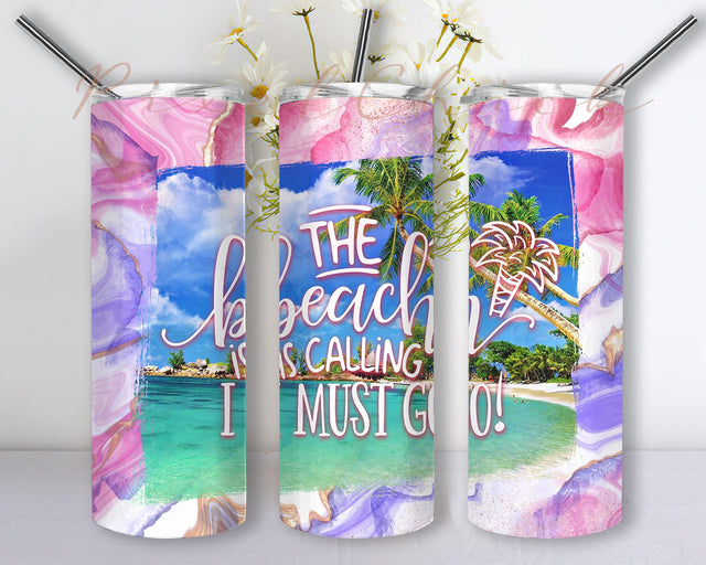 Beach Tumbler Sublimation Design, 20 oz Skinny Tumbler Wrap Sunset, Summer Sublimation Tumbler Design Seamless, Beach Quotes Tumbler Wraps Sublimation PixelChick 