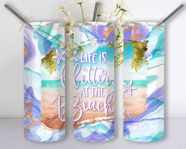 Beach Tumbler Sublimation Design, 20 oz Skinny Tumbler Wrap Sunset, Summer Sublimation Tumbler Design Seamless, Beach Quotes Tumbler Wraps Sublimation PixelChick 