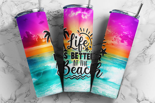 Beach Tumbler Sublimation Design, 20 oz Skinny Tumbler Wrap Sunset, Summer Sublimation Tumbler Design Seamless - PNG Instant Download Sublimation TumblersByPhill 