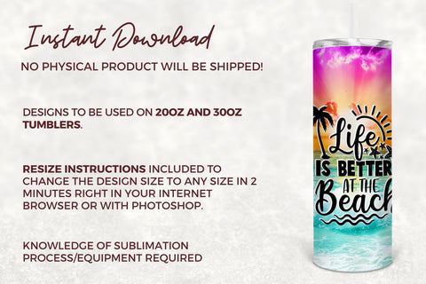 Beach Tumbler Sublimation Design, 20 oz Skinny Tumbler Wrap Sunset, Summer Sublimation Tumbler Design Seamless - PNG Instant Download Sublimation TumblersByPhill 
