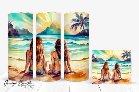 Beach Tumbler Sublimation Design, Summer Tumbler Wrap Sublimation OrangeBrushStudio 