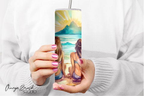 Beach Tumbler Sublimation Design, Summer Tumbler Wrap Sublimation OrangeBrushStudio 