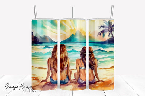 Beach Tumbler Sublimation Design, Summer Tumbler Wrap Sublimation OrangeBrushStudio 