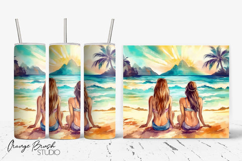 Beach Tumbler Sublimation Design, Summer Tumbler Wrap Sublimation OrangeBrushStudio 