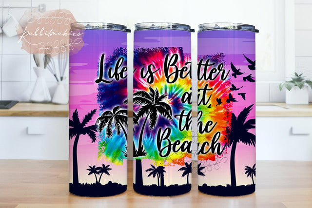 Beach Tumbler Wrap 20oz Sublimation Designs, Life is Better at the Beach, Summer Tumbler, Beach Sunset Palm PNG Instant Download Sublimation Rabbitmakies 