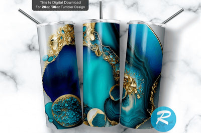 Beach Tumbler Wrap Blue Agate 20 oz / 30 oz Tumbler PNG Sublimation Regulrcrative 