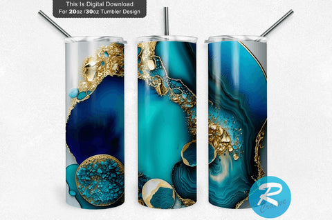 Beach Tumbler Wrap Blue Agate 20 oz / 30 oz Tumbler PNG Sublimation Regulrcrative 
