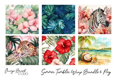 Beach Tumbler Wrap Bundle 6 PNG Sublimation Designs Sublimation OrangeBrushStudio 