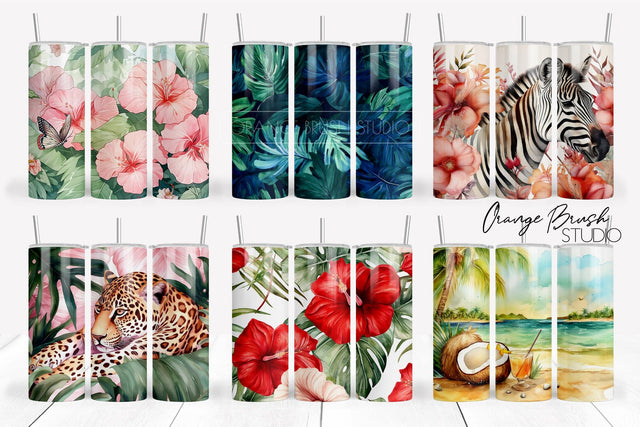 Beach Tumbler Wrap Bundle 6 PNG Sublimation Designs Sublimation OrangeBrushStudio 