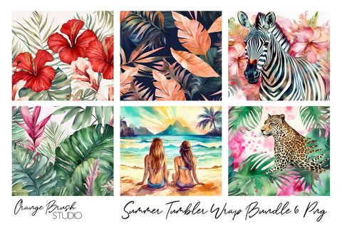 Beach Tumbler Wrap Bundle 6 PNG Sublumation Design Sublimation OrangeBrushStudio 