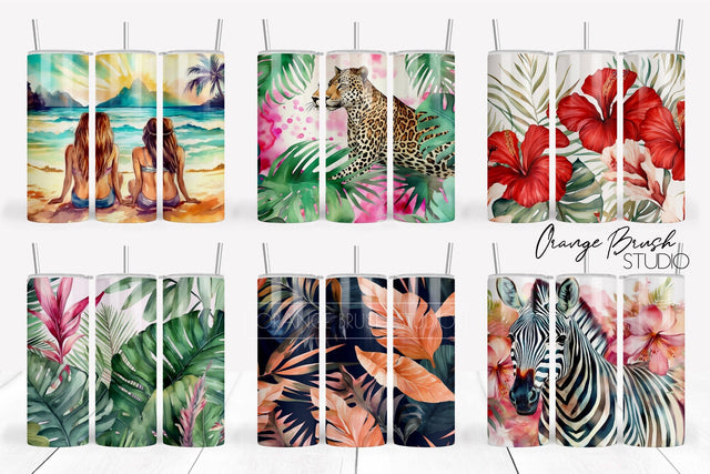 Beach Tumbler Wrap Bundle 6 PNG Sublumation Design Sublimation OrangeBrushStudio 
