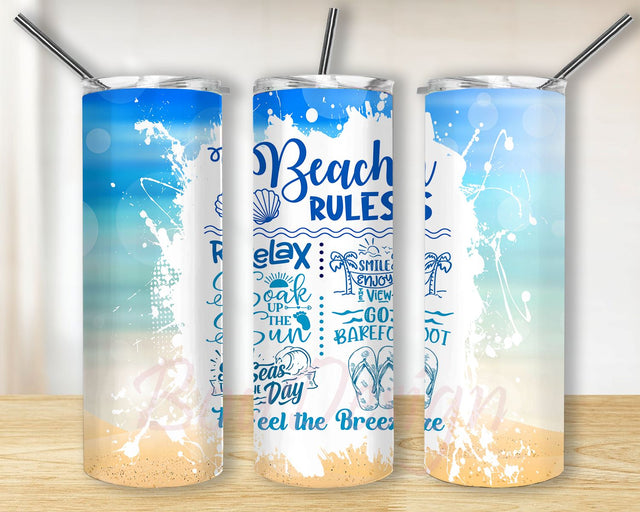Beach Tumbler Wrap Summer Beach Rules Designs Downloads 20oz Skinny Tumbler Sublimation Sublimation BouDesign 