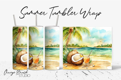 Beach Tumbler Wrap Vacation Sublimation Design Sublimation OrangeBrushStudio 
