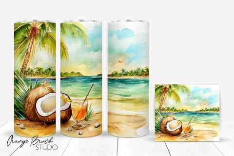 Beach Tumbler Wrap Vacation Sublimation Design Sublimation OrangeBrushStudio 