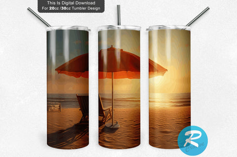 Beach Umbrella 20 Oz / 30 Oz Tumbler PNG Sublimation Regulrcrative 