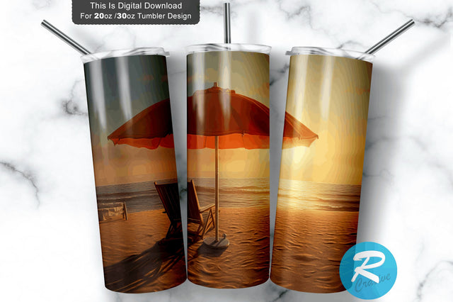 Beach Umbrella 20 Oz / 30 Oz Tumbler PNG Sublimation Regulrcrative 