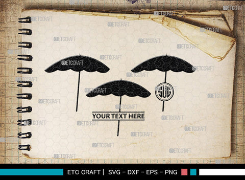 Beach Umbrella Monogram, Beach Umbrella Silhouette, Beach Umbrella SVG, Beach Svg, Summer Svg, Vacation Svg, Outdoor Umbrella Svg, SB00466 SVG ETC Craft 