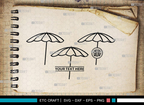 Beach Umbrella Monogram, Beach Umbrella Silhouette, Beach Umbrella SVG, Beach Svg, Summer Svg, Vacation Svg, Outdoor Umbrella Svg, SB00466 SVG ETC Craft 