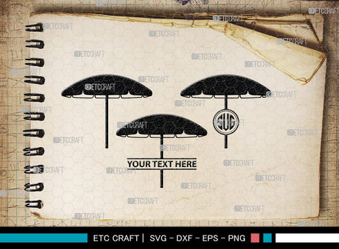 Beach Umbrella Monogram, Beach Umbrella Silhouette, Beach Umbrella SVG, Beach Svg, Summer Svg, Vacation Svg, Outdoor Umbrella Svg, SB00466 SVG ETC Craft 