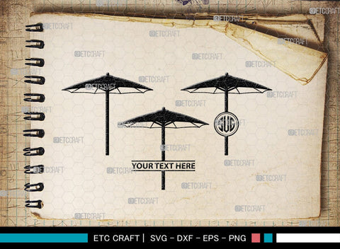 Beach Umbrella Monogram, Beach Umbrella Silhouette, Beach Umbrella SVG, Beach Svg, Summer Svg, Vacation Svg, Outdoor Umbrella Svg, SB00466 SVG ETC Craft 