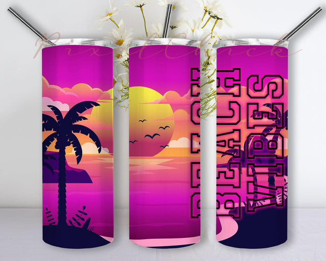 Beach Vibes 20oz Skinny Tumbler, Beach Life Png, Wrap Beach Life Png, Sunshine Png, Beach Tumbler, Vacation Tumbler, Beach Lover Png Sublimation PixelChick 