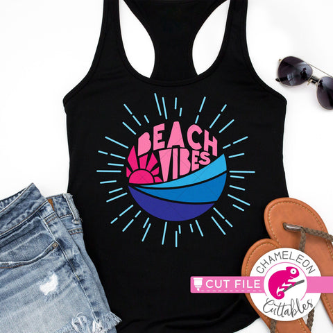 Beach vibes circle with rays svg png dxf SVG Chameleon Cuttables 
