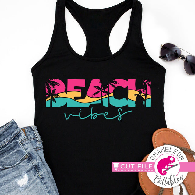 Beach vibes knockout svg dxf png SVG Chameleon Cuttables 