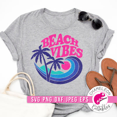 Beach Vibes Ocean Wave Palm Tree Circle svg png dxf eps jpeg SVG Chameleon Cuttables 