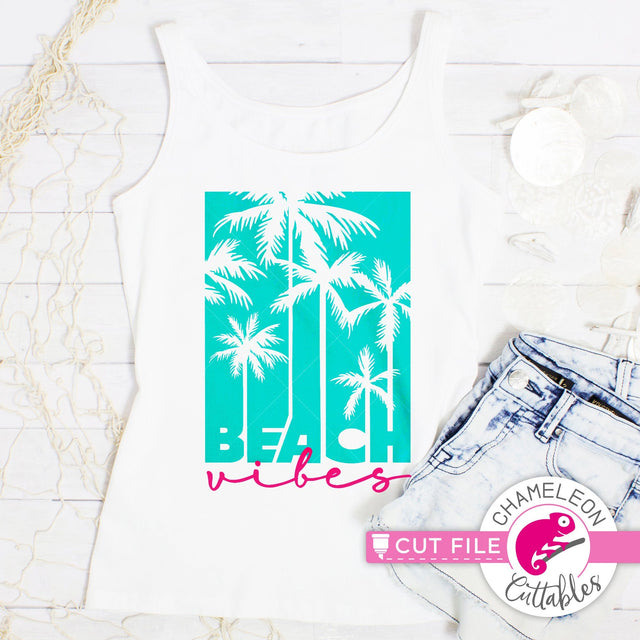 Beach vibes palm trees svg png dxf SVG Chameleon Cuttables 