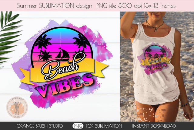 Beach Vibes PNG Summer Sublimation Design Sublimation OrangeBrushStudio 