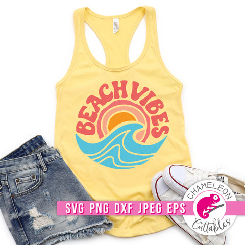 Beach Vibes Wave Retro svg png dxf eps jpeg SVG Chameleon Cuttables 
