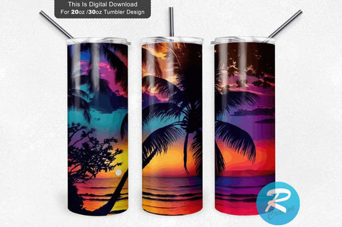 Beach With Palm Tree 20 oz / 30 oz Tumbler PNG Sublimation Regulrcrative 