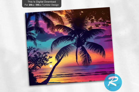 Beach With Palm Tree 20 oz / 30 oz Tumbler PNG Sublimation Regulrcrative 