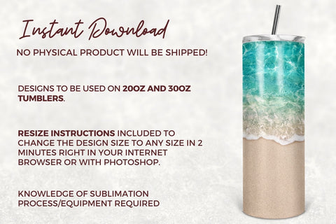Beach Wrap 20 oz Skinny Tumbler Sublimation Design Template, Beach Tumbler Design Straight & Tapered PNG Sublimation TumblersByPhill 