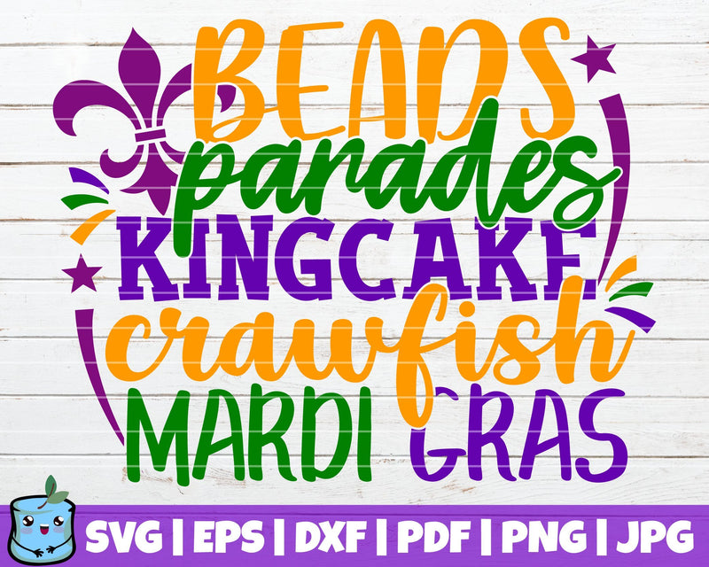 Beads Parades King Cake Crawfish Mardi Gras SVG MintyMarshmallows 
