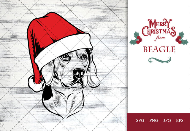 Beagle dog svg portrait clipart vector graphic art Xmas hat Christmas dog Cricut cut file cuttable design SVG Loveleen Kaur 