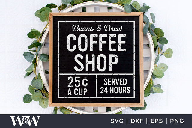 Beans & Brew Coffee Shop SVG | Coffee Sign SVG SVG Wood And Walt 