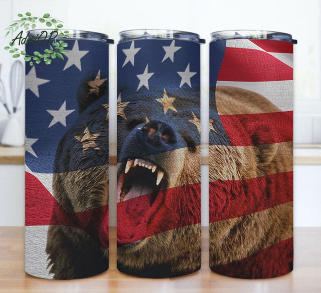 Bear American Flag 20oz Tumbler Wrap, Bear Tumbler Design, Patriot Bear Tumbler Png, Bear Sublimation Design, Instant Download Sublimation AdriOP 