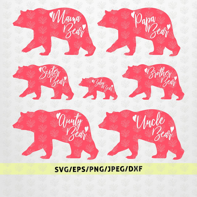 Bear Family Bundle – Motherhood SVG EPS DXF PNG SVG CoralCutsSVG 