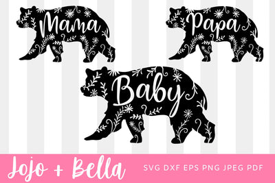 Bear Family Bundle Svg Cut Files for Cricut and Silhouette, Baby Bear Svg, Mama Bear Svg, Papa Bear Svg files SVG Jojo&Bella 